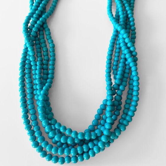 Vintage Glass Turquoise Muti Strand Carved Clasp Necklace - Picture 3 of 8